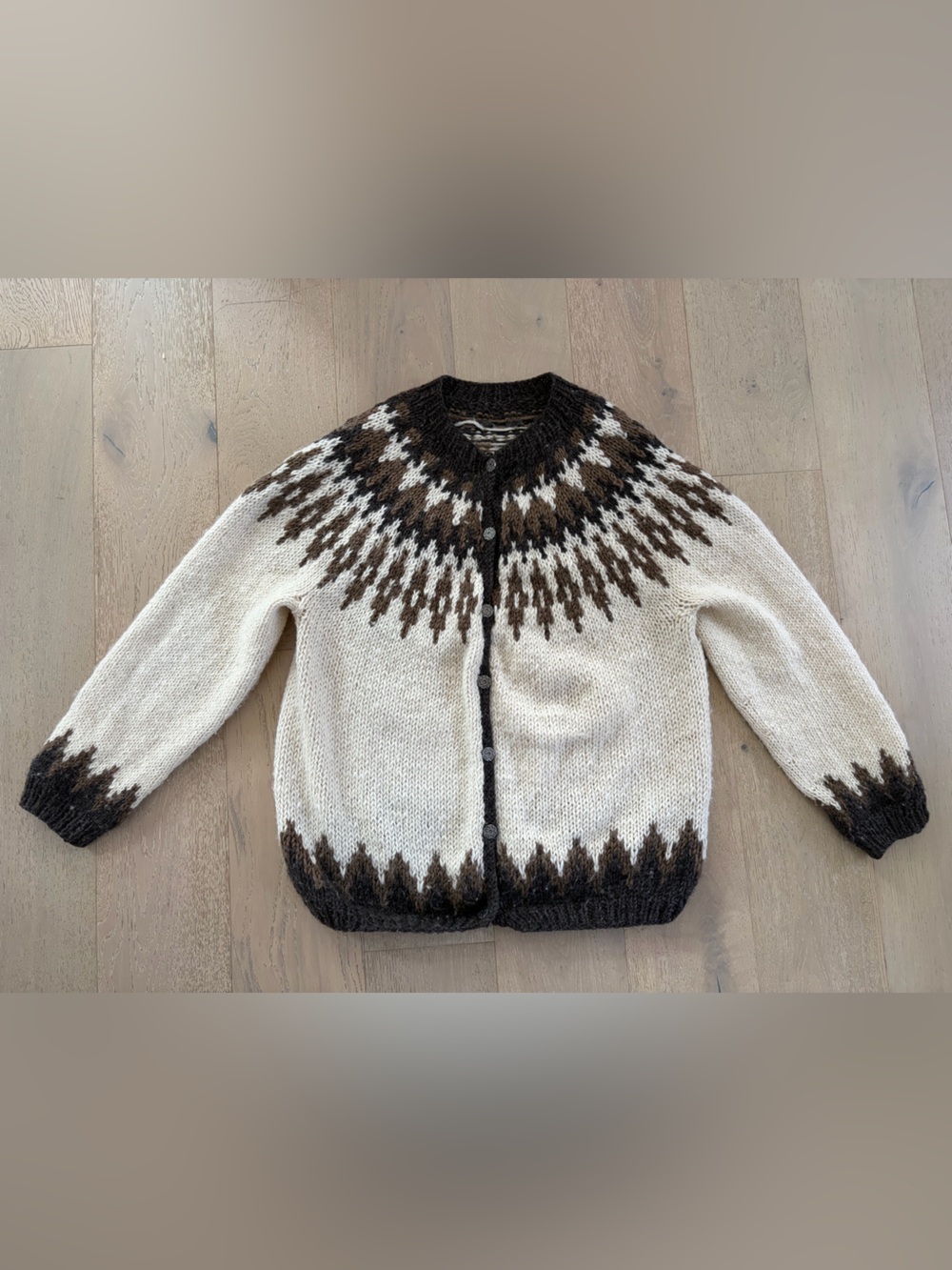 Hand Knit Vintage Icelandic Wool lopapeysa Cardigan - XL